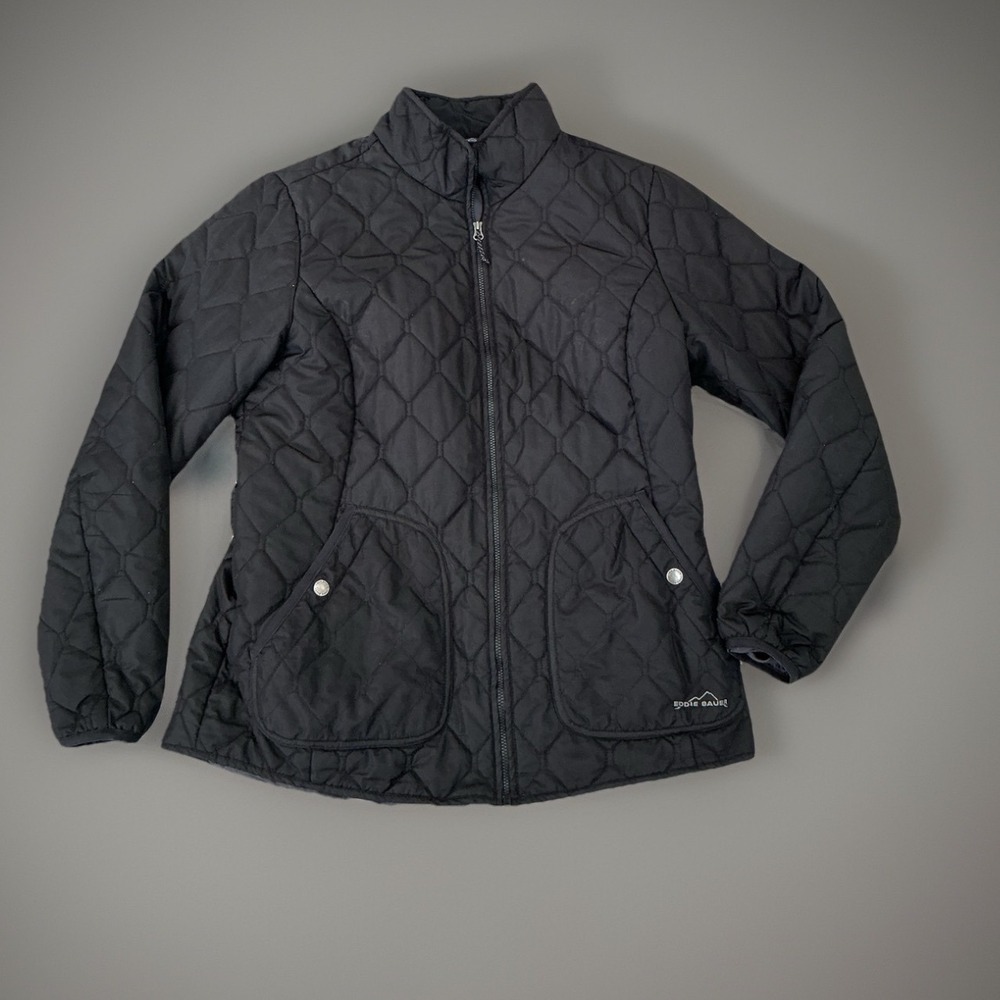 Eddie Bauer Quilted Jacket Snap Pockets Lightweight Coat Black‎ Size M